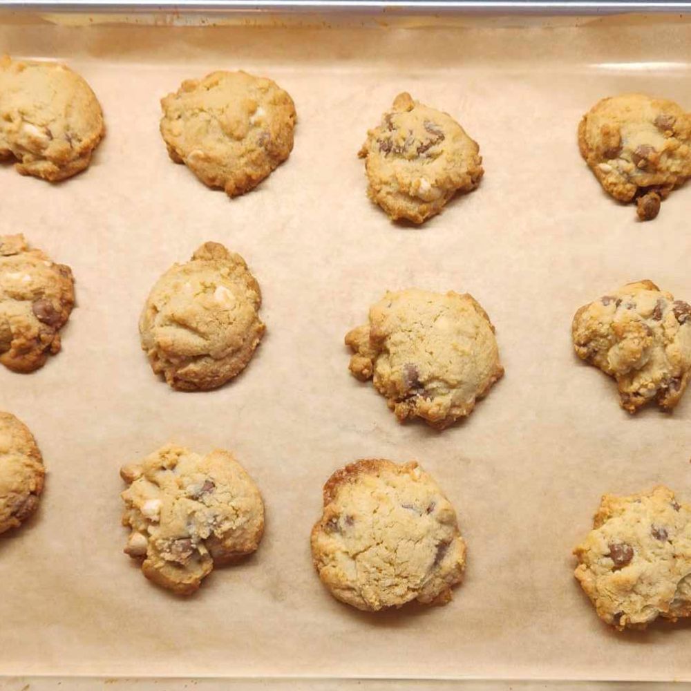 chocolate chip cookies on a baking sheet