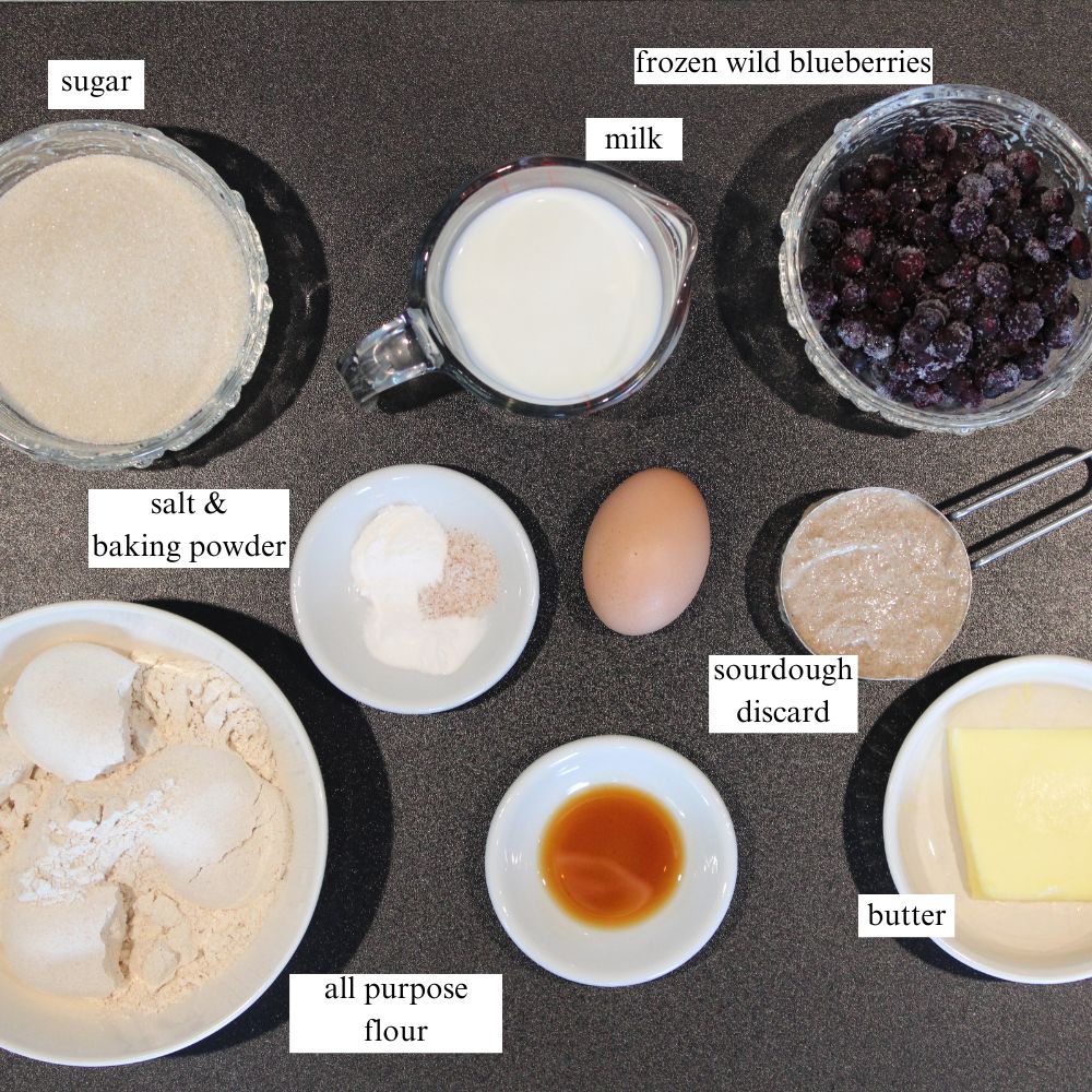 labeled muffin ingredients on a counter