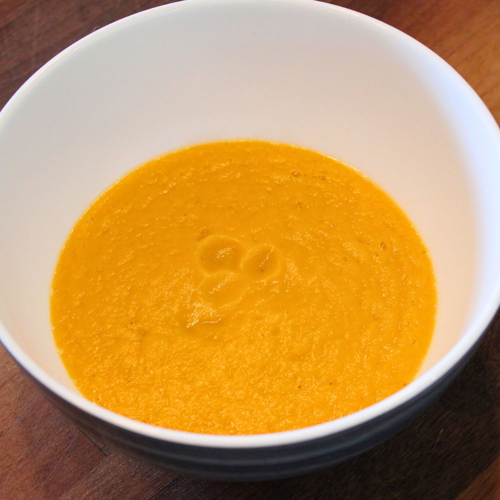 red lentil sweet potato soup in a bowl