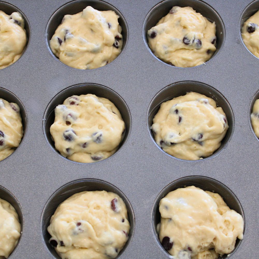 muffin batter in muffin pan